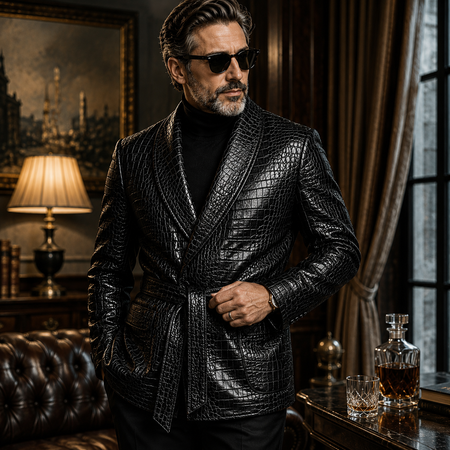 GENTELUXIO™ Imperial Croc Leather Blazer – Premium Double-Breasted Belted Luxury Jacket