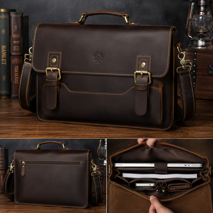 GENTELUXIO™ Executive Heritage Briefcase – Premium Genuine Leather Business Bag