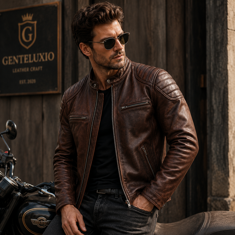 GENTELUXIO™ Heritage Rider Leather Jacket – Premium Vintage Cowhide Motorcycle Coat