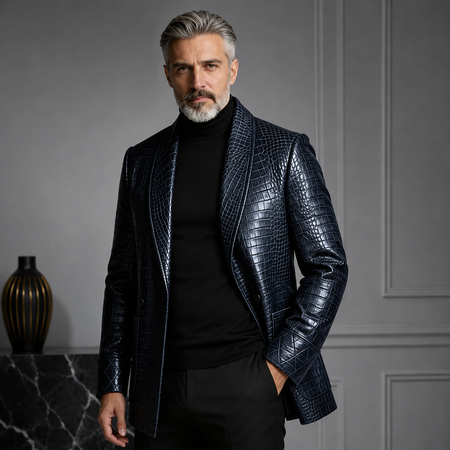 GENTELUXIO™ Royal Croc Tuxedo Blazer – Premium One-Button Luxury Leather Jacket
