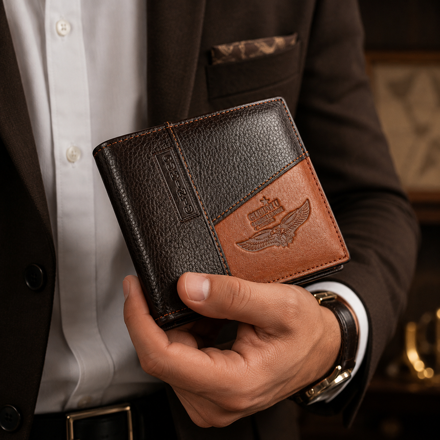 GENTELUXIO™ Imperial Eagle Leather Wallet – Premium Zip Coin Bifold
