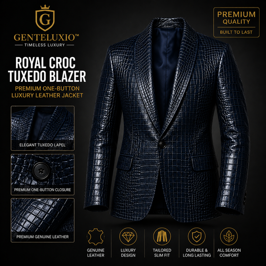 GENTELUXIO™ Royal Croc Tuxedo Blazer – Premium One-Button Luxury Leather Jacket