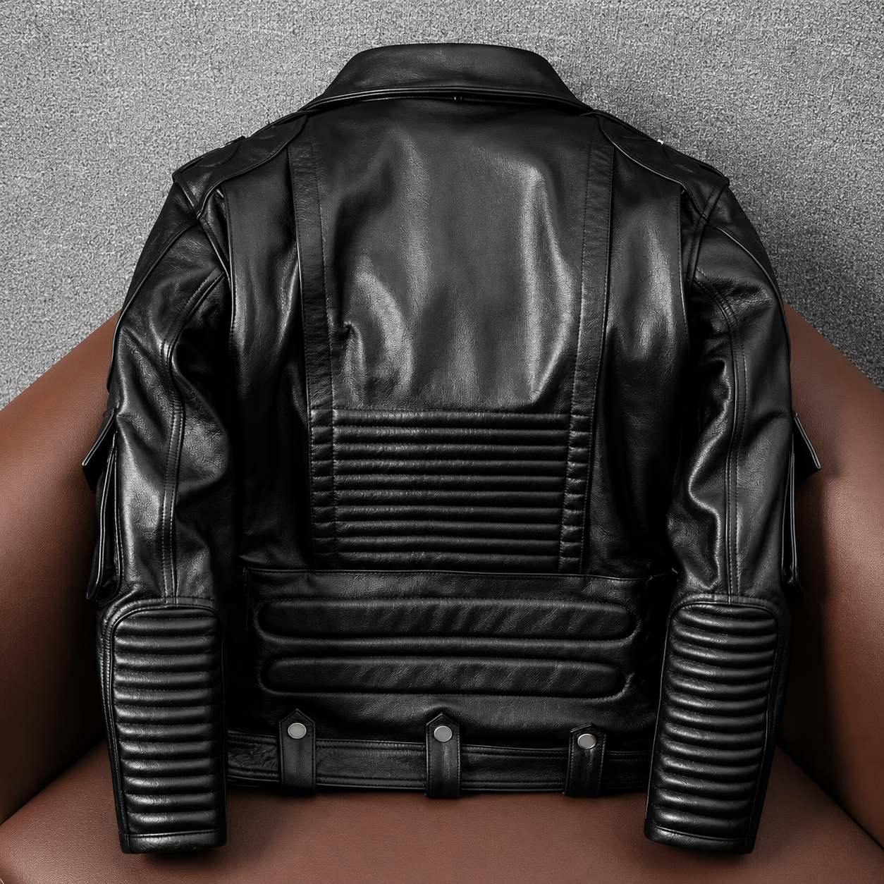 GENTELUXIO™ Noir Vanguard Leather Jacket – Premium Belted Biker Coat