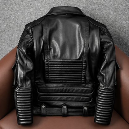 GENTELUXIO™ Noir Vanguard Leather Jacket – Premium Belted Biker Coat