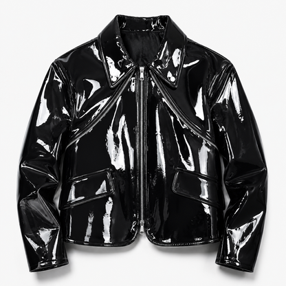 GENTELUXIO™ Eclipse Patent Leather Jacket – Premium Gloss Biker Coat