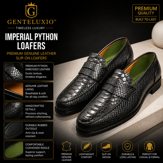 GENTELUXIO™ Monarch Python Leather Loafers – Premium Luxury Slip-On Dress Shoes