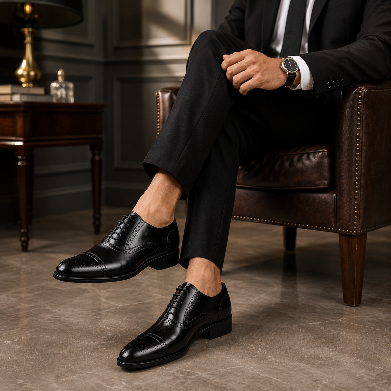 GENTELUXIO™ Windsor Brogue Oxfords – Premium Genuine Leather Dress Shoes