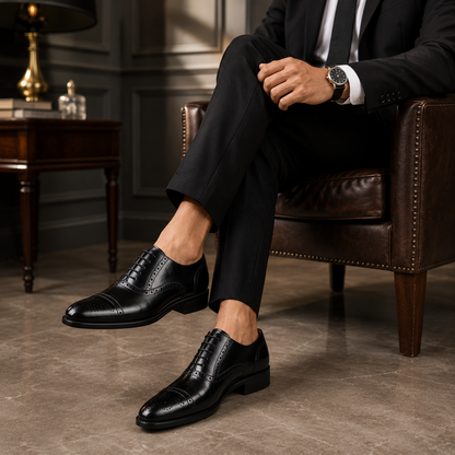 GENTELUXIO™ Windsor Brogue Oxfords – Premium Genuine Leather Dress Shoes