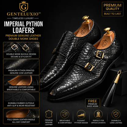 GENTELUXIO™ Imperial Python Loafers – Premium Genuine Leather Double Monk Shoes