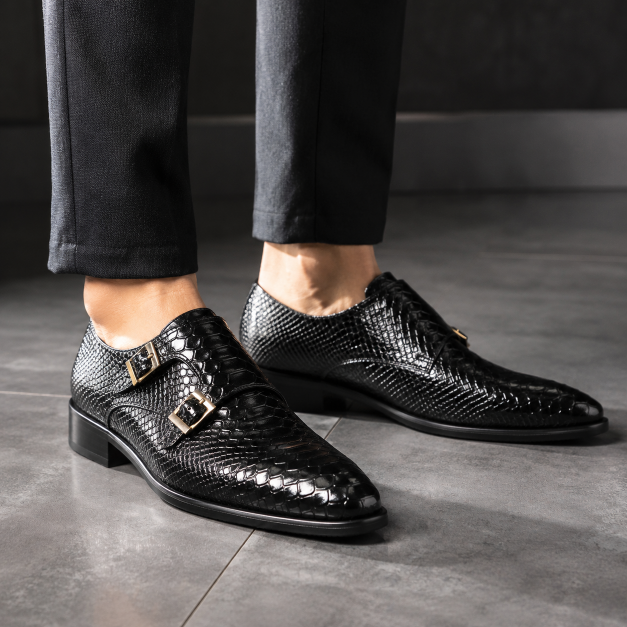 GENTELUXIO™ Imperial Python Loafers – Premium Genuine Leather Double Monk Shoes