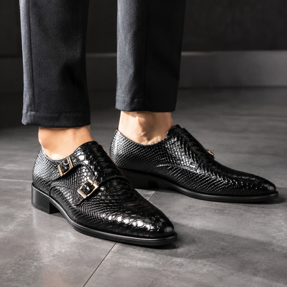 GENTELUXIO™ Imperial Python Loafers – Premium Genuine Leather Double Monk Shoes