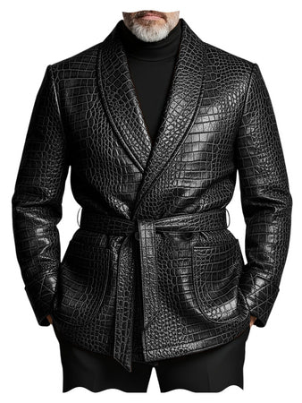 GENTELUXIO™ Imperial Croc Leather Blazer – Premium Double-Breasted Belted Luxury Jacket