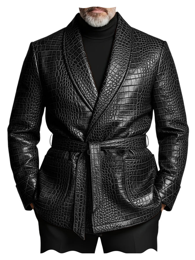 GENTELUXIO™ Imperial Croc Leather Blazer – Premium Double-Breasted Belted Luxury Jacket