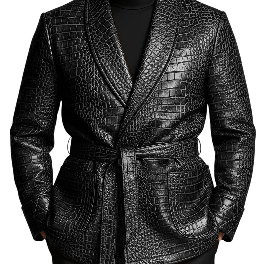 GENTELUXIO™ Imperial Croc Leather Blazer – Premium Double-Breasted Belted Luxury Jacket
