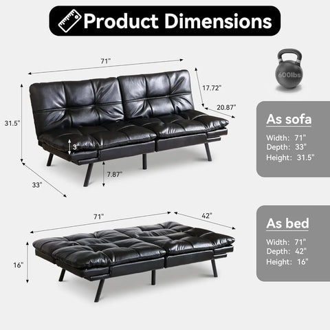 UrbanNest Luxe — 3-in-1 Faux Leather Futon Sofa Bed with Memory Foam, 71" ( 🚚 Fast Shipping: Delivered in 4–7 Business Days )
