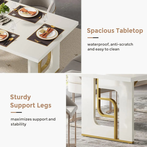 GoldenArch Elite — 71" Modern Dining Table for 6–8, Metal Legs, Beige Gold, Customizable