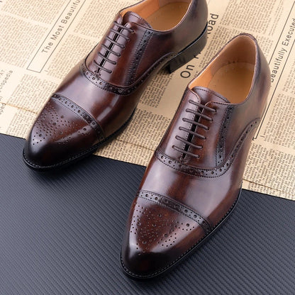 GENTELUXIO™ Windsor Brogue Oxfords – Premium Genuine Leather Dress Shoes