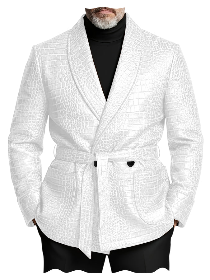 GENTELUXIO™ Imperial Croc Leather Blazer – Premium Double-Breasted Belted Luxury Jacket