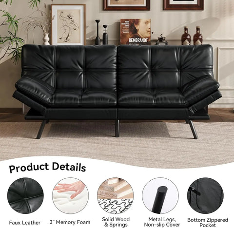 UrbanNest Luxe — 3-in-1 Faux Leather Futon Sofa Bed with Memory Foam, 71" ( 🚚 Fast Shipping: Delivered in 4–7 Business Days )