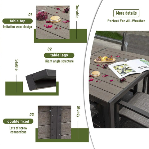 AlFresco Elite — 7-Piece Outdoor Dining Set, Weather-Resistant Table with 6 Stackable Textilene Chairs