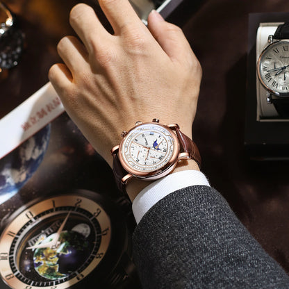 Chenxi 976 Tsuki Lunar Chronograph Leather Strap Men’s Watch