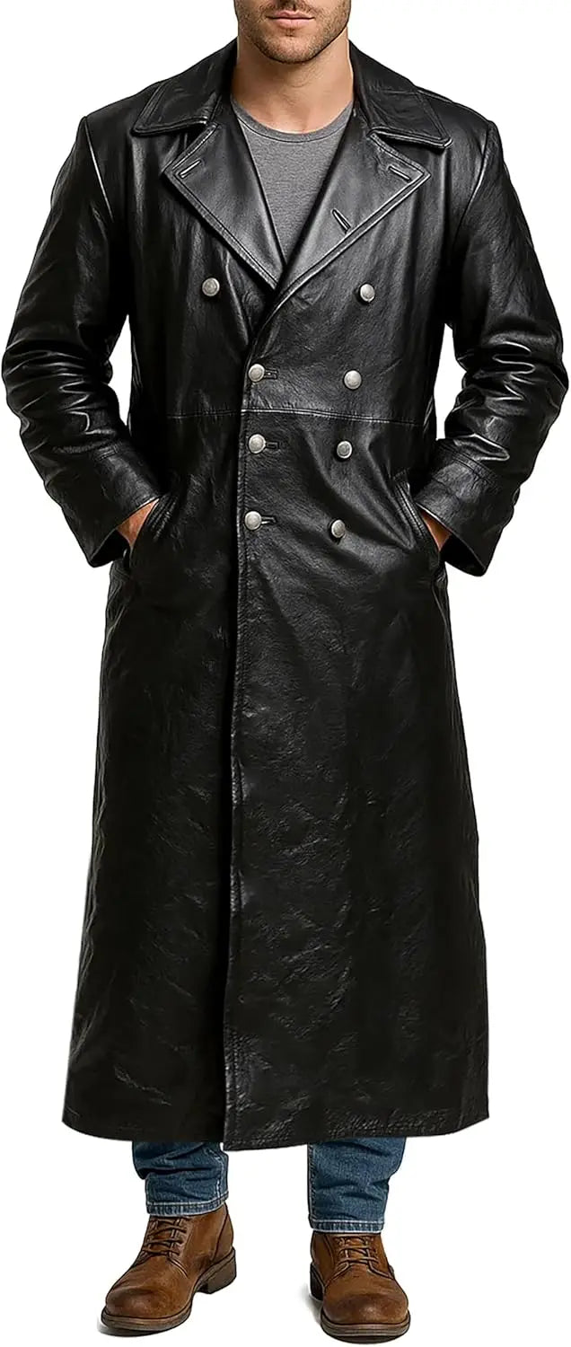 GENTELUXIO™ Imperial Navy U‑Boat Captain Black Leather Trench Coat