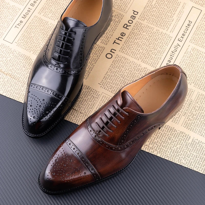 GENTELUXIO™ Windsor Brogue Oxfords – Premium Genuine Leather Dress Shoes