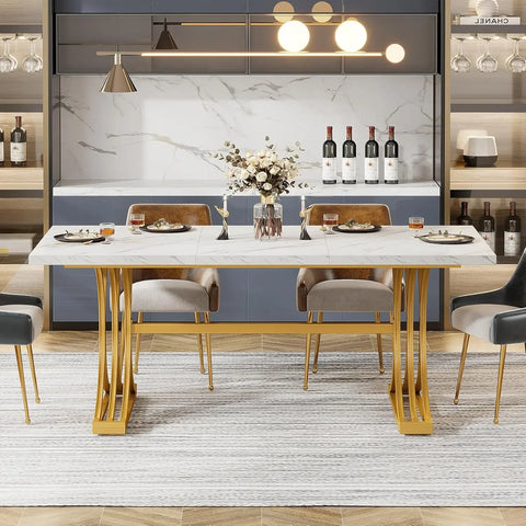 MarbleCrest Pro — 63" Modern Rectangular Dining Table for 4–6, Faux Marble Top