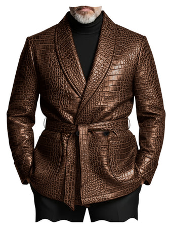 GENTELUXIO™ Imperial Croc Leather Blazer – Premium Double-Breasted Belted Luxury Jacket
