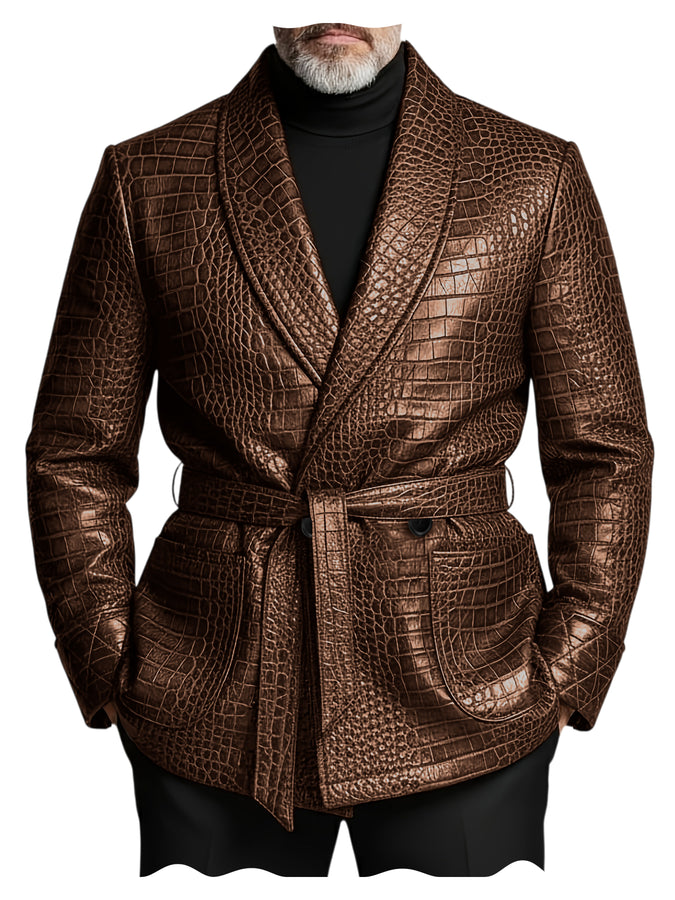 GENTELUXIO™ Imperial Croc Leather Blazer – Premium Double-Breasted Belted Luxury Jacket