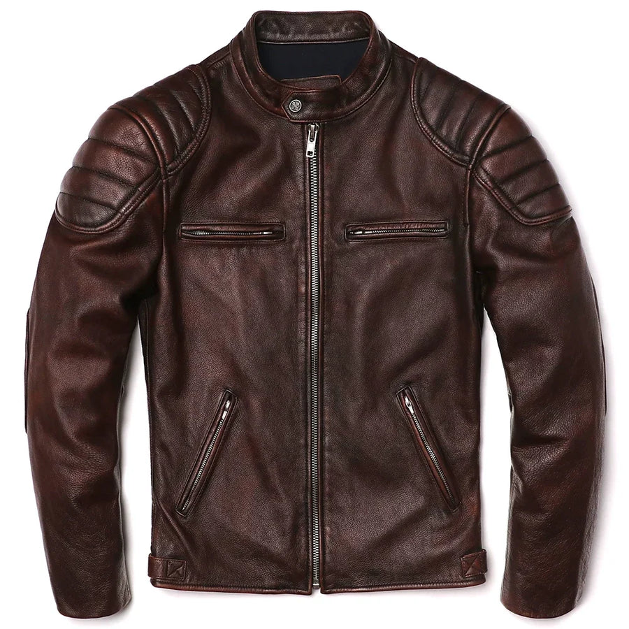 GENTELUXIO™ Heritage Rider Leather Jacket – Premium Vintage Cowhide Motorcycle Coat