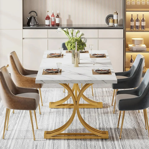 MarbleCrest Pro — 63" Modern Rectangular Dining Table for 4–6, Faux Marble Top