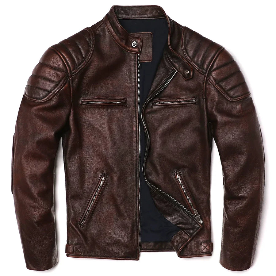 GENTELUXIO™ Heritage Rider Leather Jacket – Premium Vintage Cowhide Motorcycle Coat
