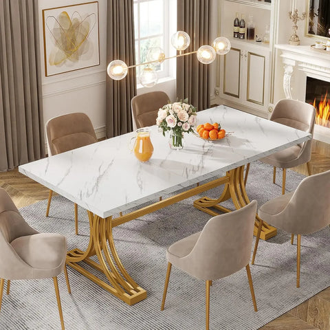 MarbleCrest Pro — 63" Modern Rectangular Dining Table for 4–6, Faux Marble Top