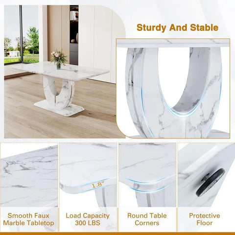 CarraraGrand Elite — 63" White Marble 7-Piece Dining Set with U-Pedestal & 6 Luxury High-Back Chairs ( 🚚 Fast Shipping: Delivered in 4–7 Business Days )