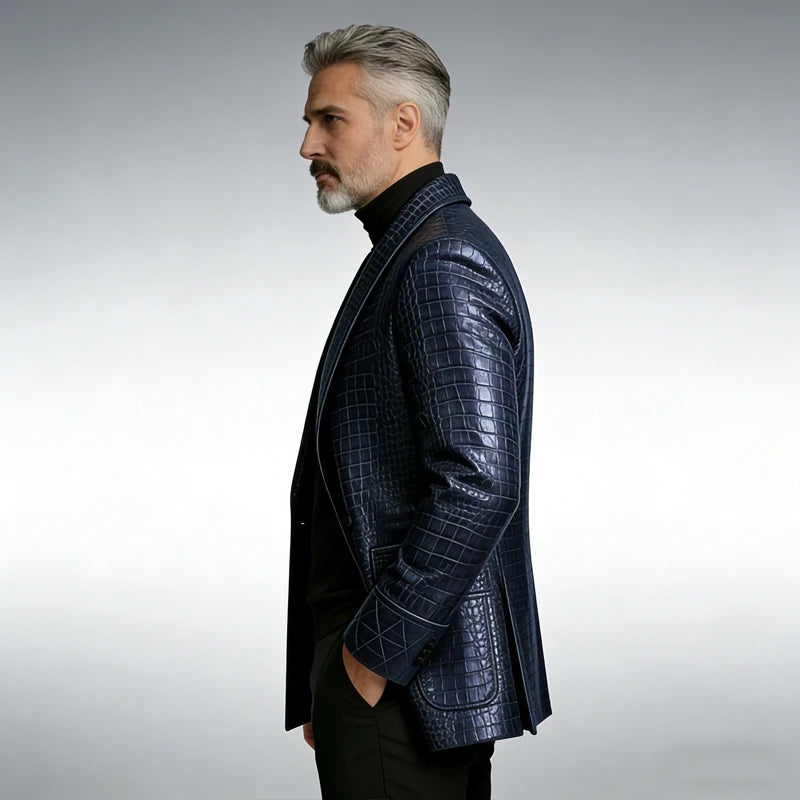 GENTELUXIO™ Royal Croc Tuxedo Blazer – Premium One-Button Luxury Leather Jacket