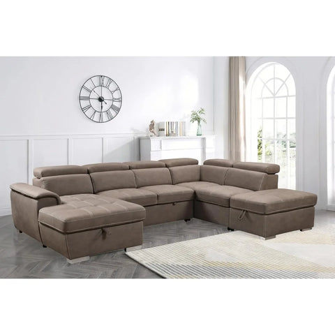 GrandVista Pro — 127" U-Shaped Microfiber Sectional Sleeper Sofa with Pull-Out Bed ( 🚚 Fast Shipping: Delivered in 4–7 Business Days )