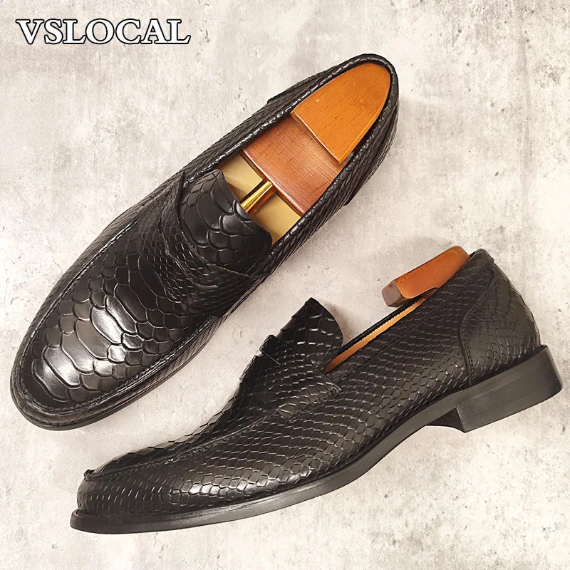 GENTELUXIO™ Monarch Python Leather Loafers – Premium Luxury Slip-On Dress Shoes