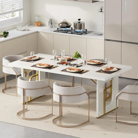 GoldenArch Elite — 71" Modern Dining Table for 6–8, Metal Legs, Beige Gold, Customizable
