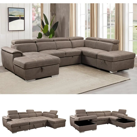 GrandVista Pro — 127" U-Shaped Microfiber Sectional Sleeper Sofa with Pull-Out Bed ( 🚚 Fast Shipping: Delivered in 4–7 Business Days )
