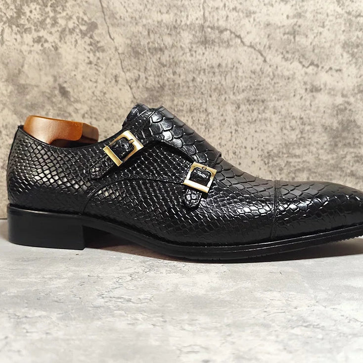 GENTELUXIO™ Imperial Python Loafers – Premium Genuine Leather Double Monk Shoes