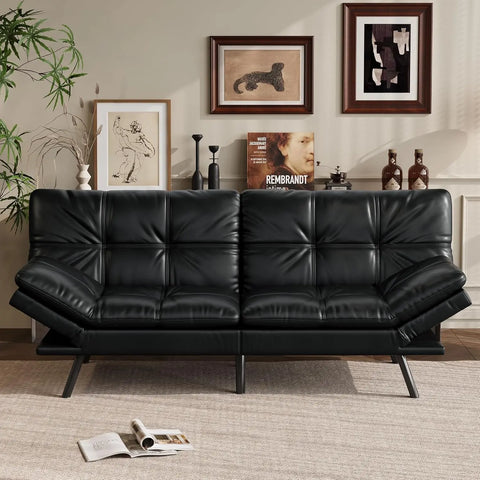 UrbanNest Luxe — 3-in-1 Faux Leather Futon Sofa Bed with Memory Foam, 71" ( 🚚 Fast Shipping: Delivered in 4–7 Business Days )