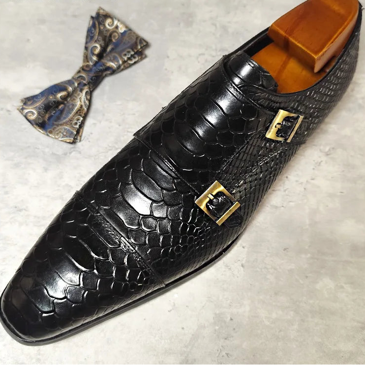 GENTELUXIO™ Imperial Python Loafers – Premium Genuine Leather Double Monk Shoes