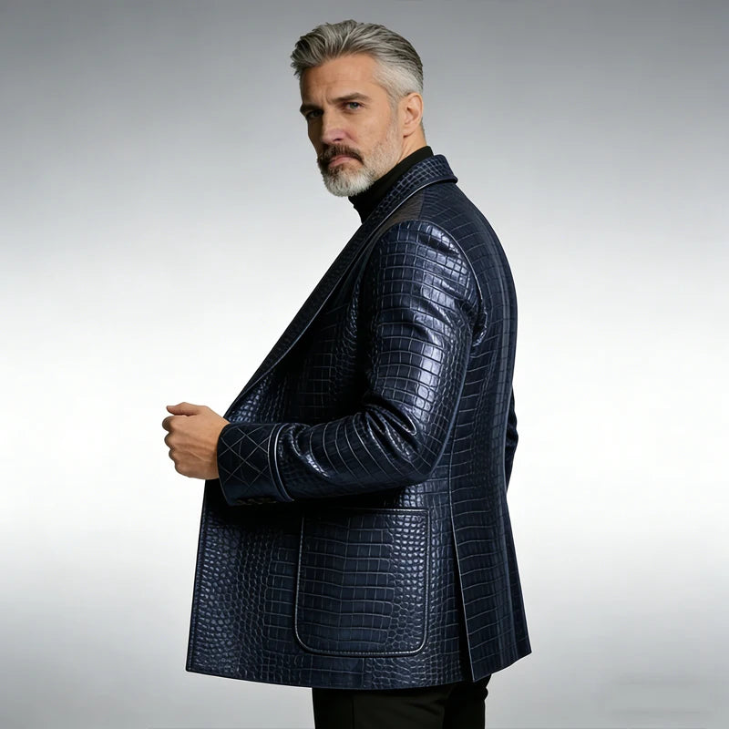 GENTELUXIO™ Royal Croc Tuxedo Blazer – Premium One-Button Luxury Leather Jacket