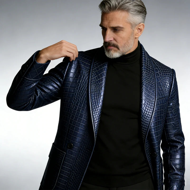 GENTELUXIO™ Royal Croc Tuxedo Blazer – Premium One-Button Luxury Leather Jacket