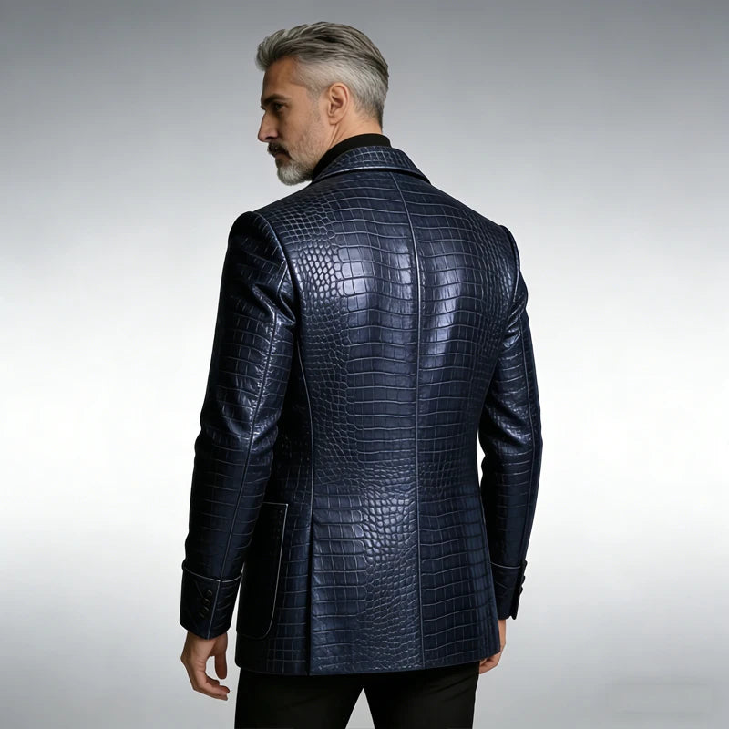 GENTELUXIO™ Royal Croc Tuxedo Blazer – Premium One-Button Luxury Leather Jacket