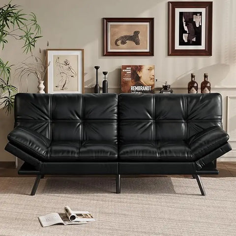 UrbanNest Luxe — 3-in-1 Faux Leather Futon Sofa Bed with Memory Foam, 71" ( 🚚 Fast Shipping: Delivered in 4–7 Business Days )
