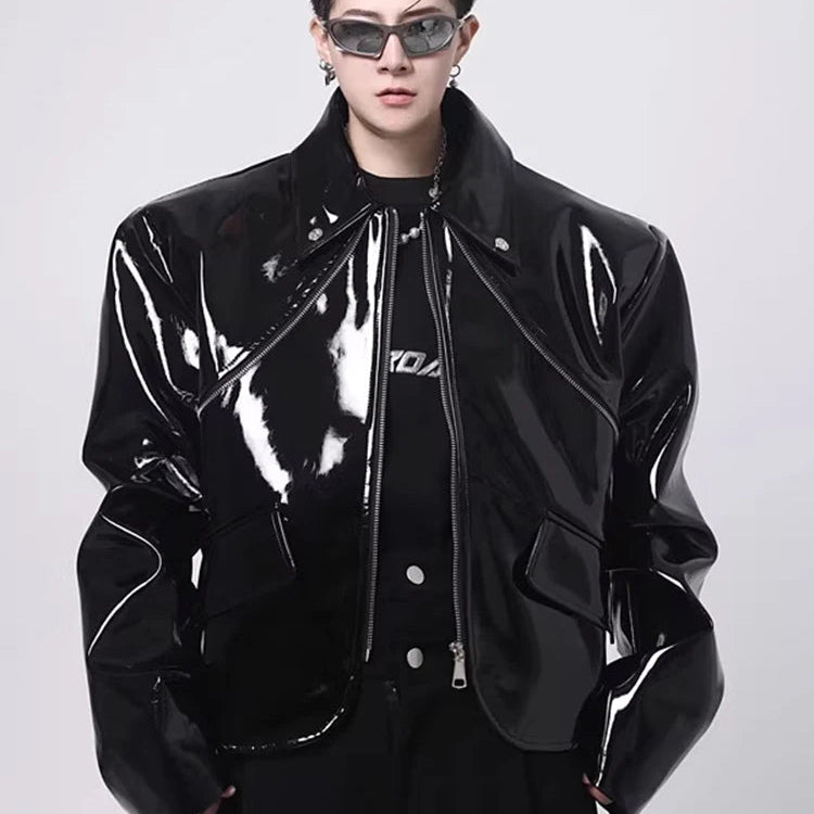 GENTELUXIO™ Eclipse Patent Leather Jacket – Premium Gloss Biker Coat
