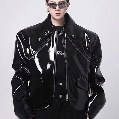 GENTELUXIO™ Eclipse Patent Leather Jacket – Premium Gloss Biker Coat