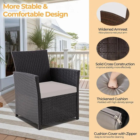 4-Piece Outdoor Patio Furniture Set, Sectional Wicker Sofa with Rattan Couch for Balcony, Porch, or Backyard (Black-Light-Grey) - ( 🚚 Fast Shipping: Delivered in 4–10 Business Days )